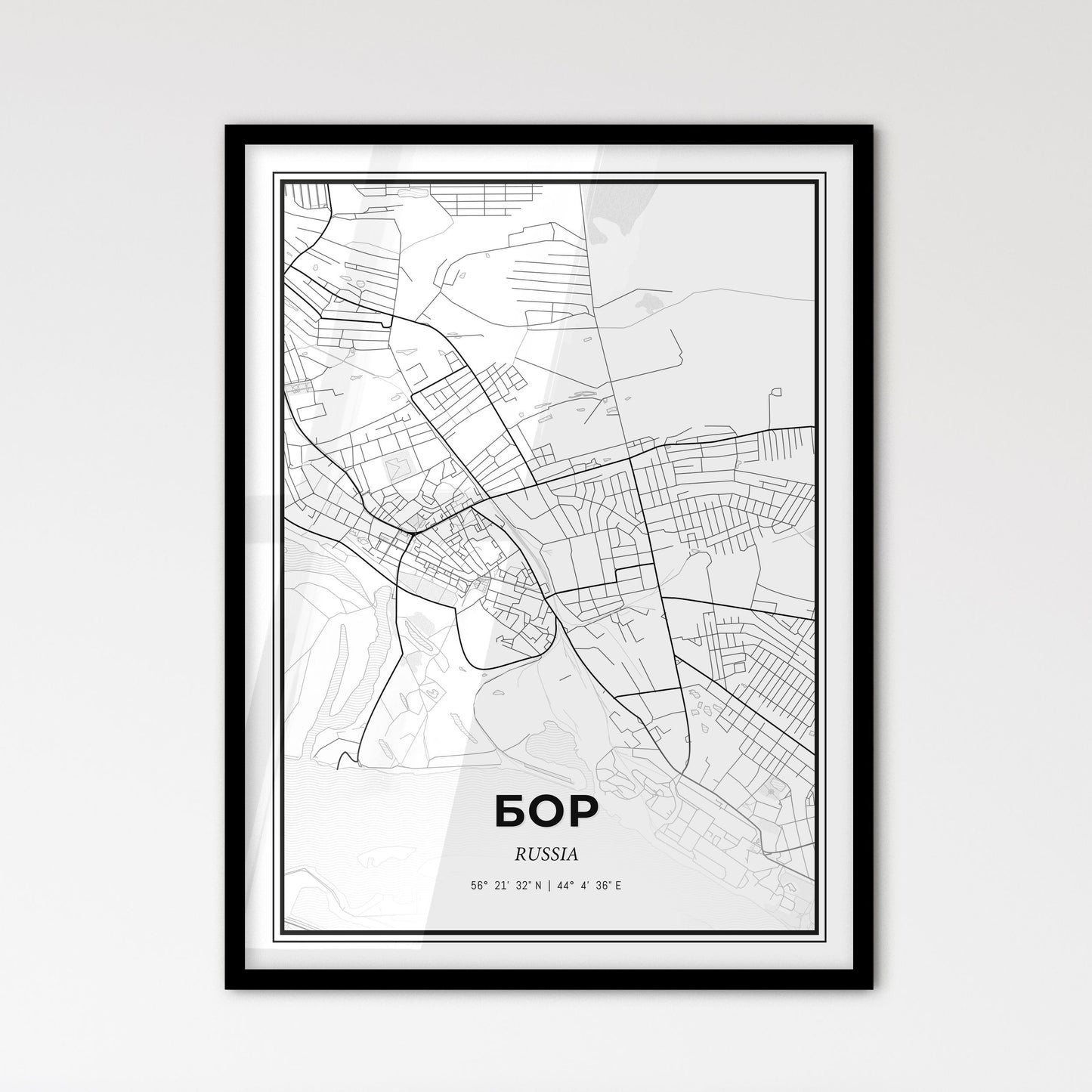 Bor Russia - Scandinavian Style City Map for Modern Home Decor