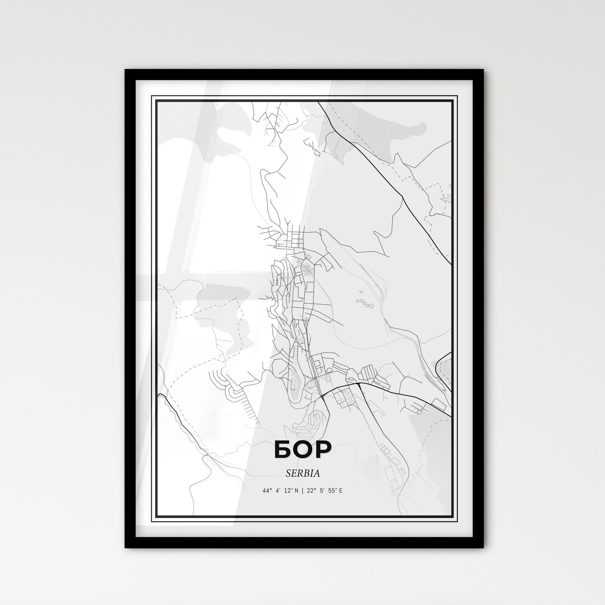 Bor Serbia - Scandinavian Style City Map for Modern Home Decor