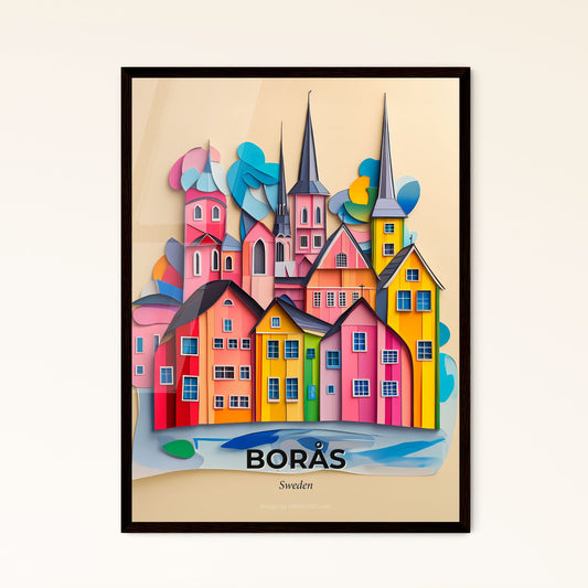 Vivid Borås, Sweden - a colorful city with a church and a rainbow colored sky