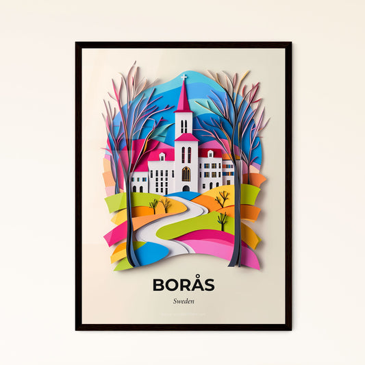 Vivid Borås, Sweden - a paper cut of a church and trees