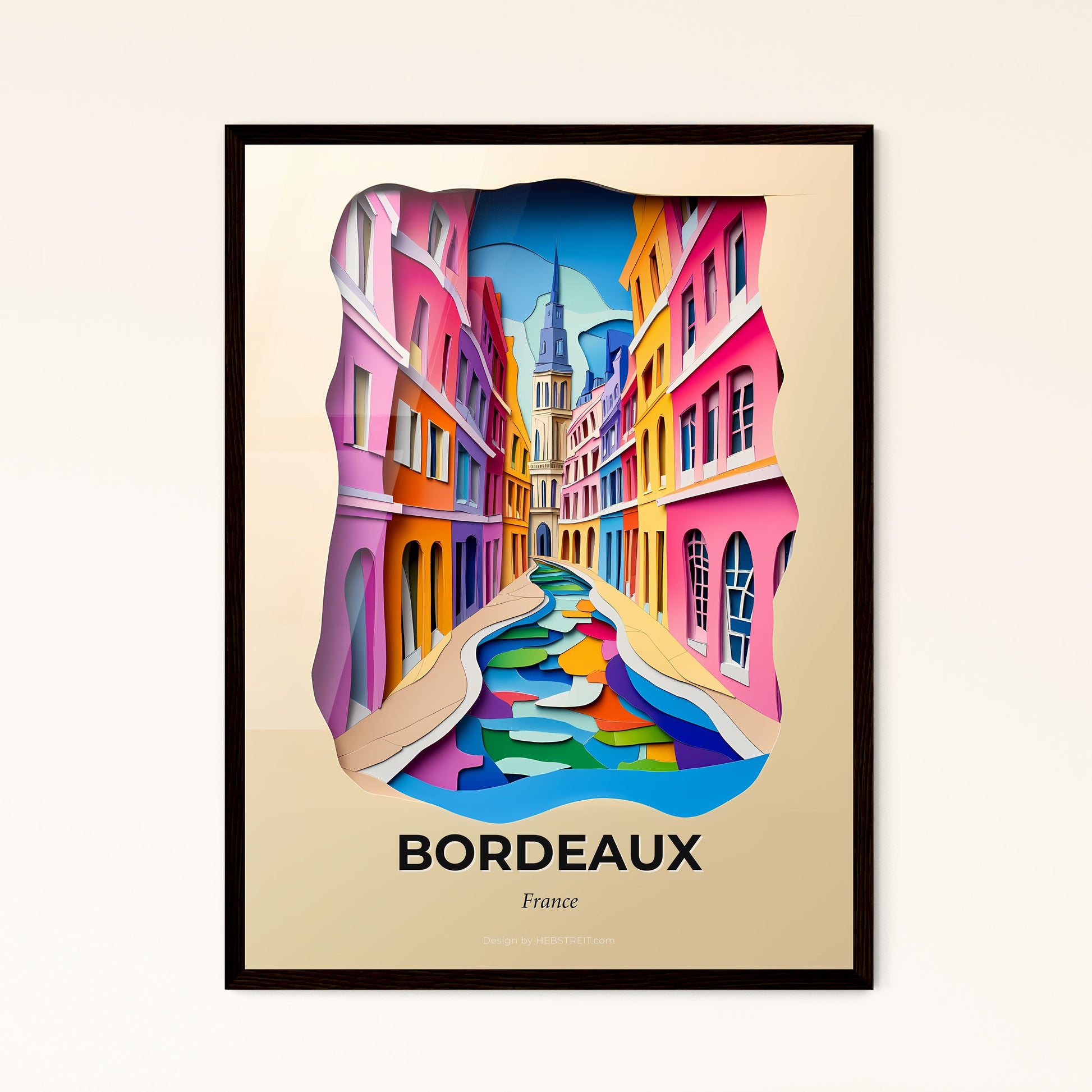 Vivid Bordeaux, France - a painting of a colorful canal in a city