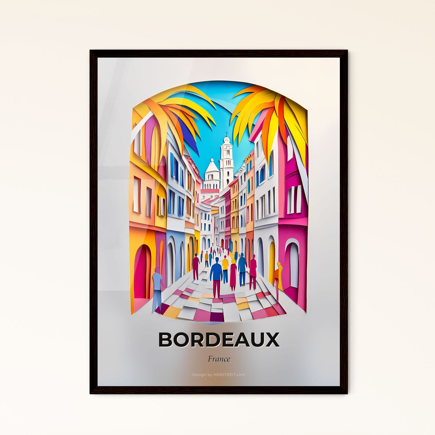 Vivid Bordeaux, France - a painting of a street with people walking down it