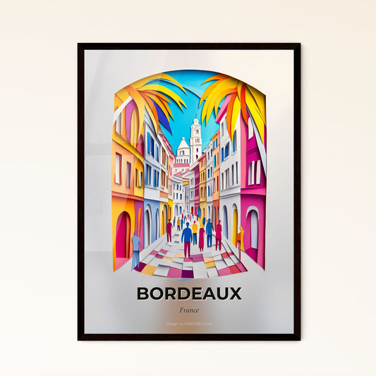 Vivid Bordeaux, France - a painting of a street with people walking down it