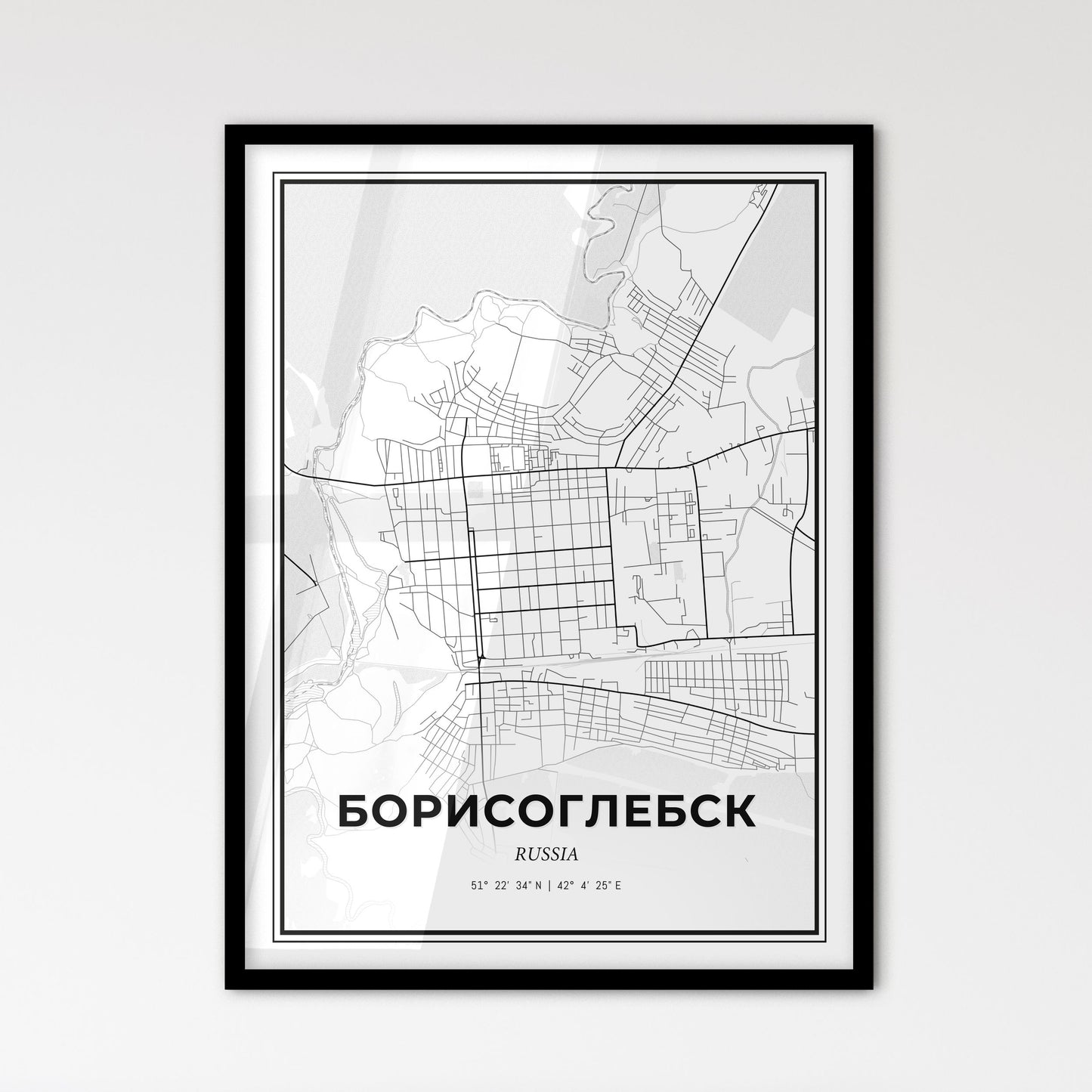 Borisoglebsk Russia - Scandinavian Style City Map for Modern Home Decor