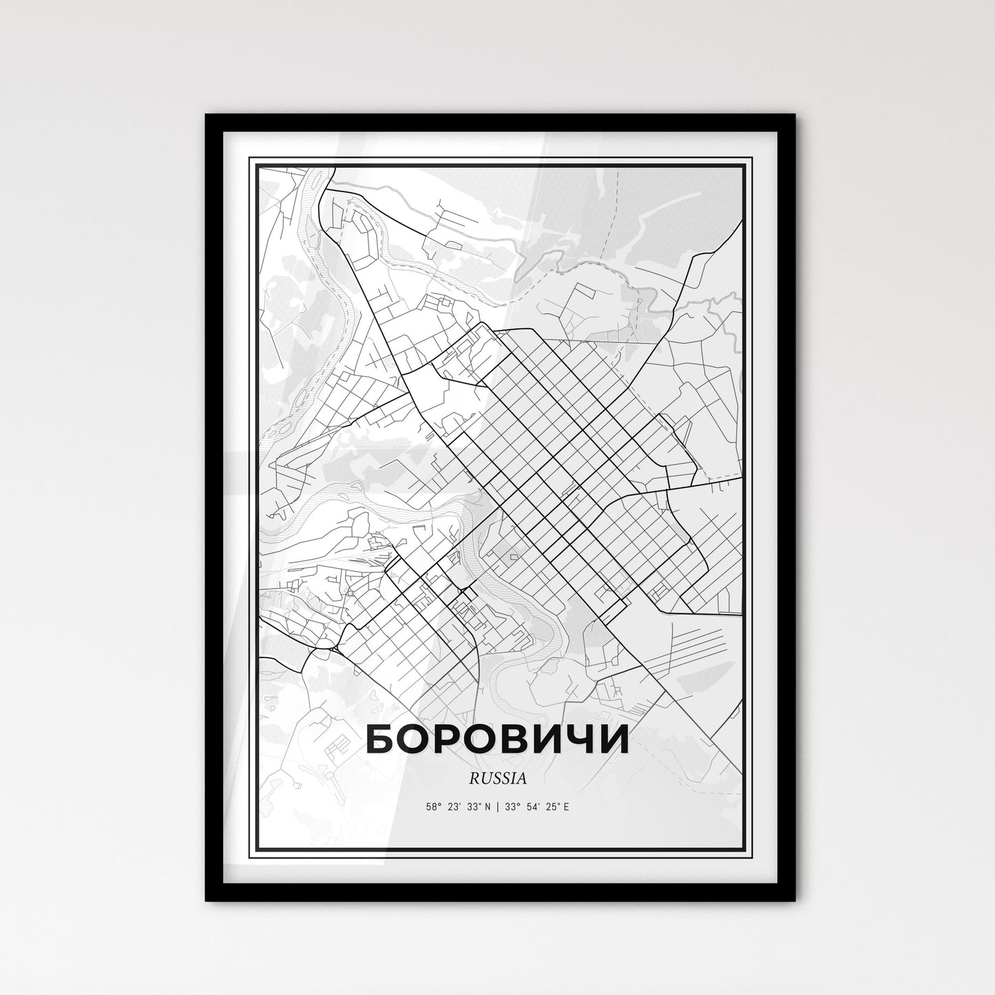 Borovichi Russia - Scandinavian Style City Map for Modern Home Decor