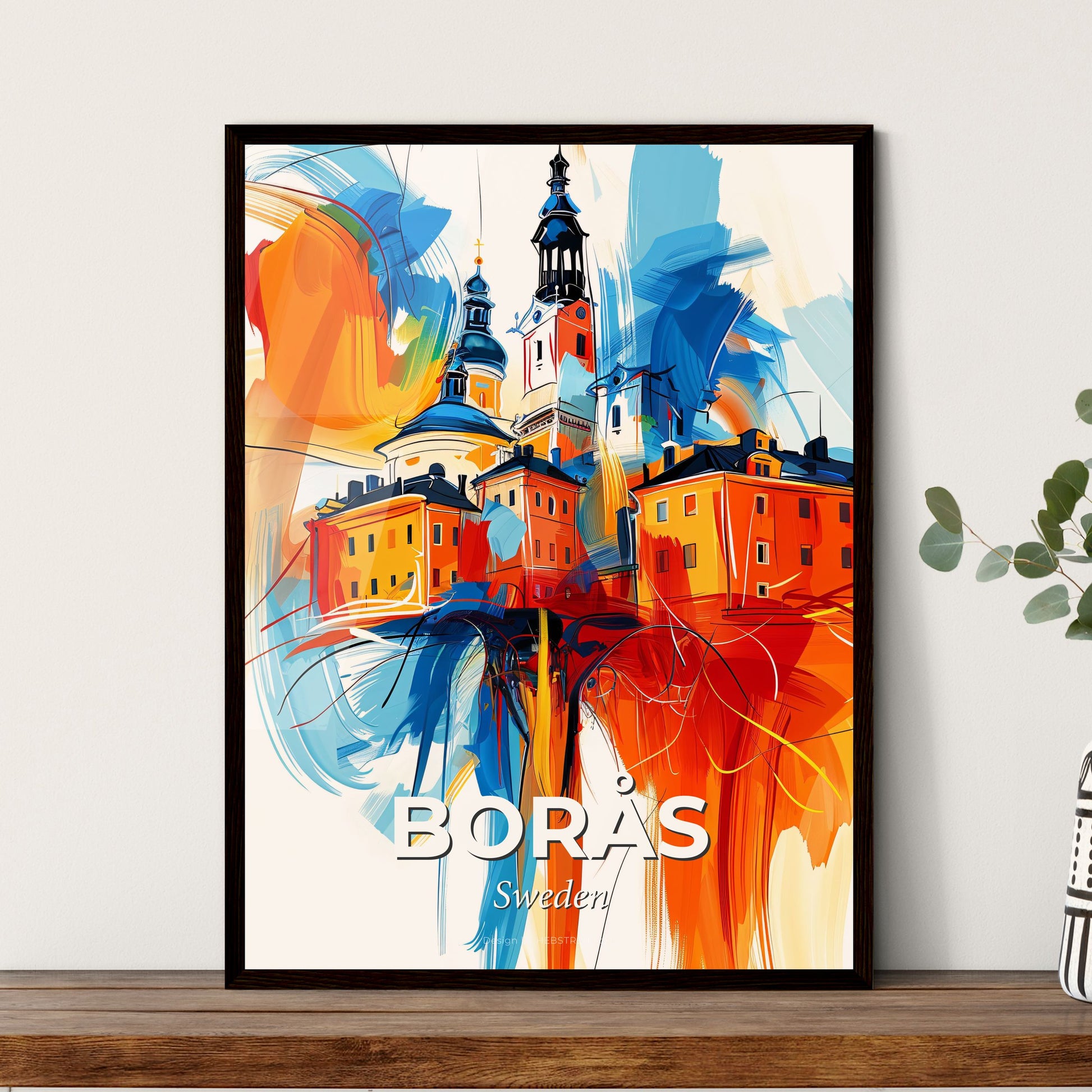 Vibrant Borås, Sweden - A Colorful Painting Of Buildings