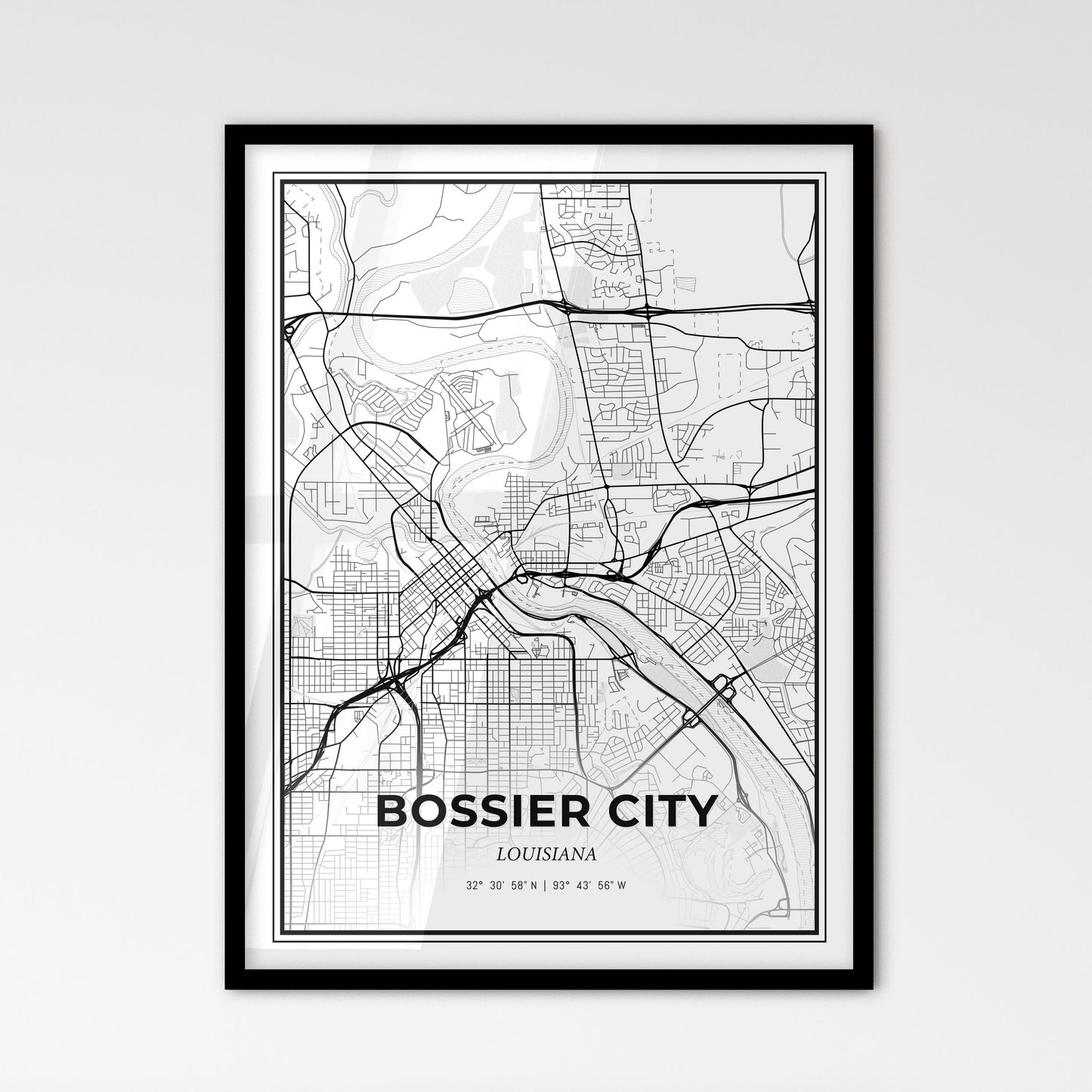 Bossier City Louisiana - Scandinavian Style City Map for Modern Home Decor