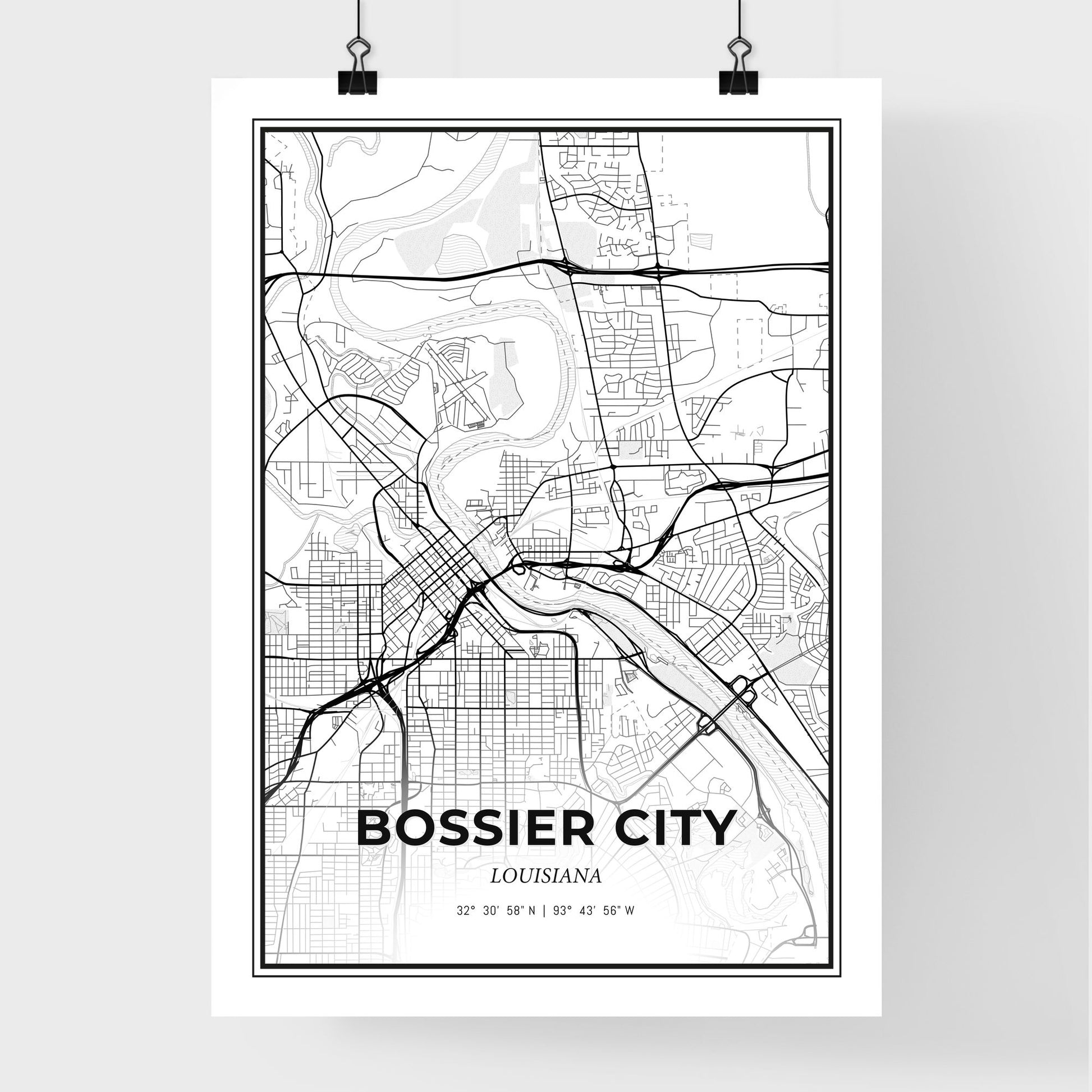 Bossier City Louisiana - Premium City Map Poster