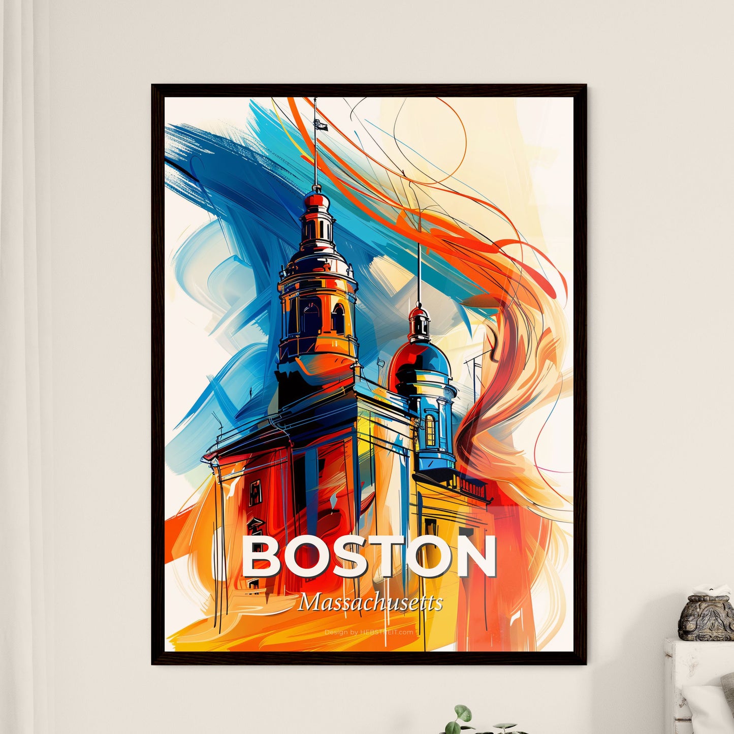 Vibrant Boston, Massachusetts - A Painting Of A Building With A Colorful Background