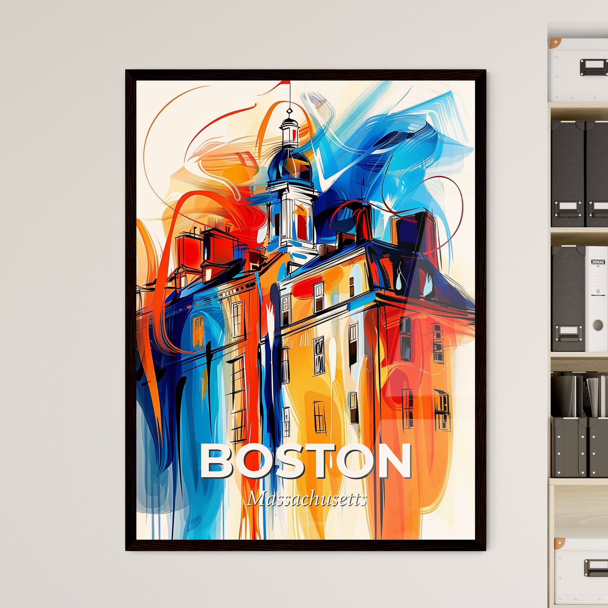 Vibrant Boston, Massachusetts - A Painting Of A Building With A Tower And A Spire