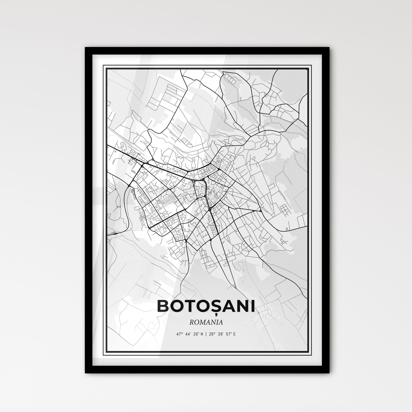 Botoșani Romania - Scandinavian Style City Map for Modern Home Decor