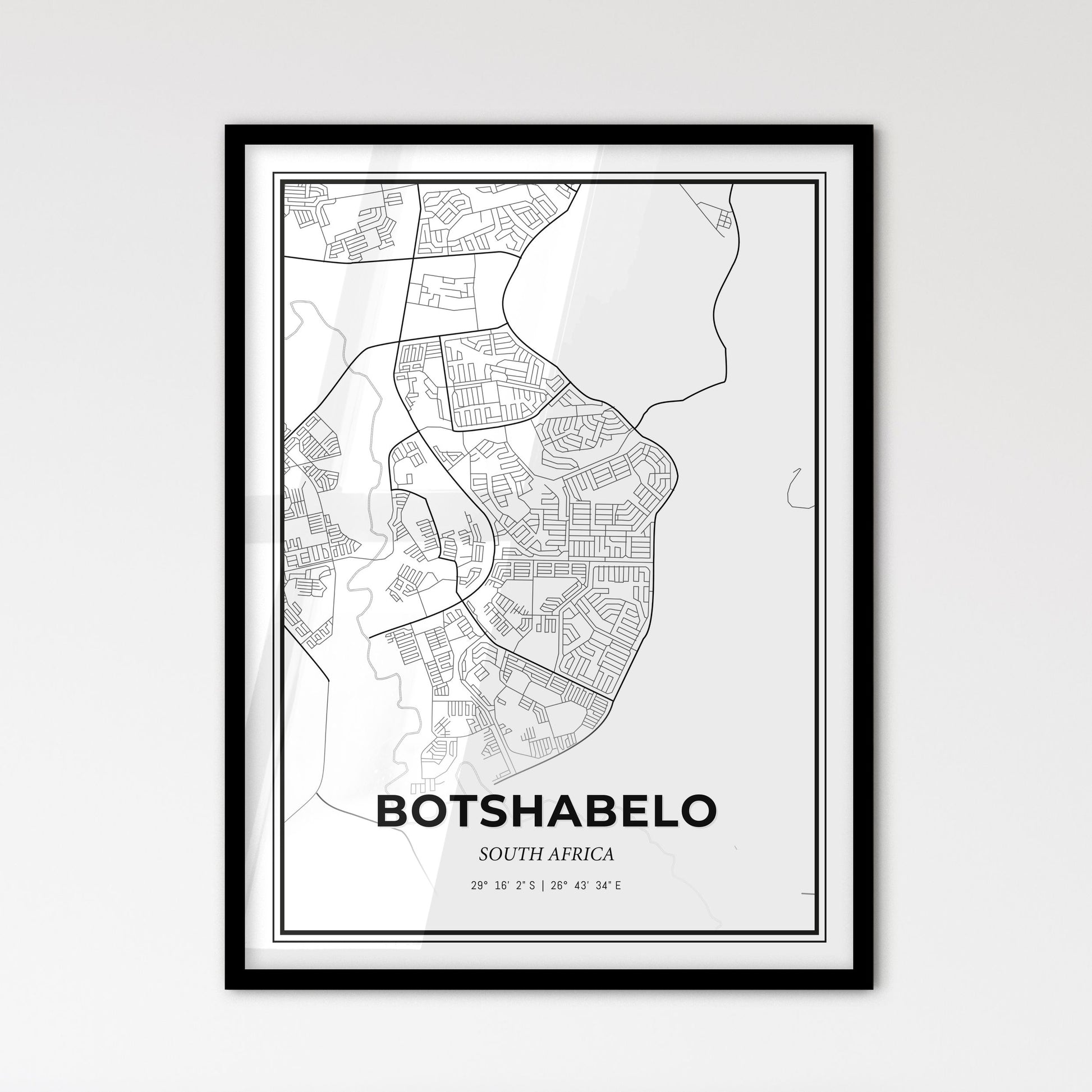 Botshabelo South Africa - Scandinavian Style City Map for Modern Home Decor