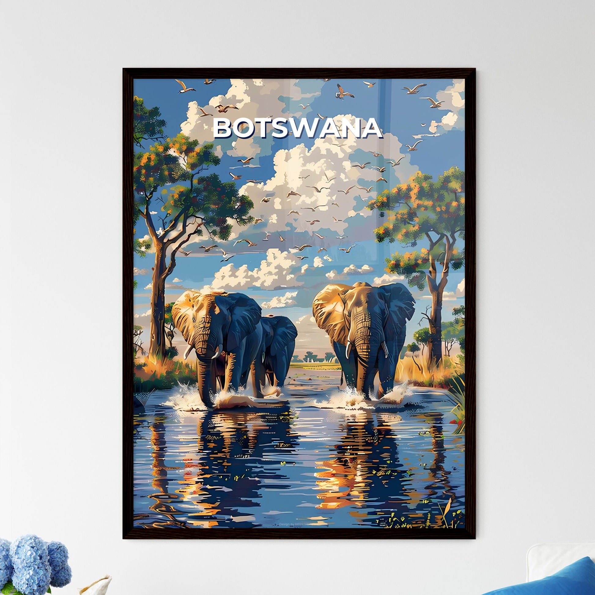 Botswana Elephant Painting, African Art, Wildlife, Nature, Landscape, Digital, Animal