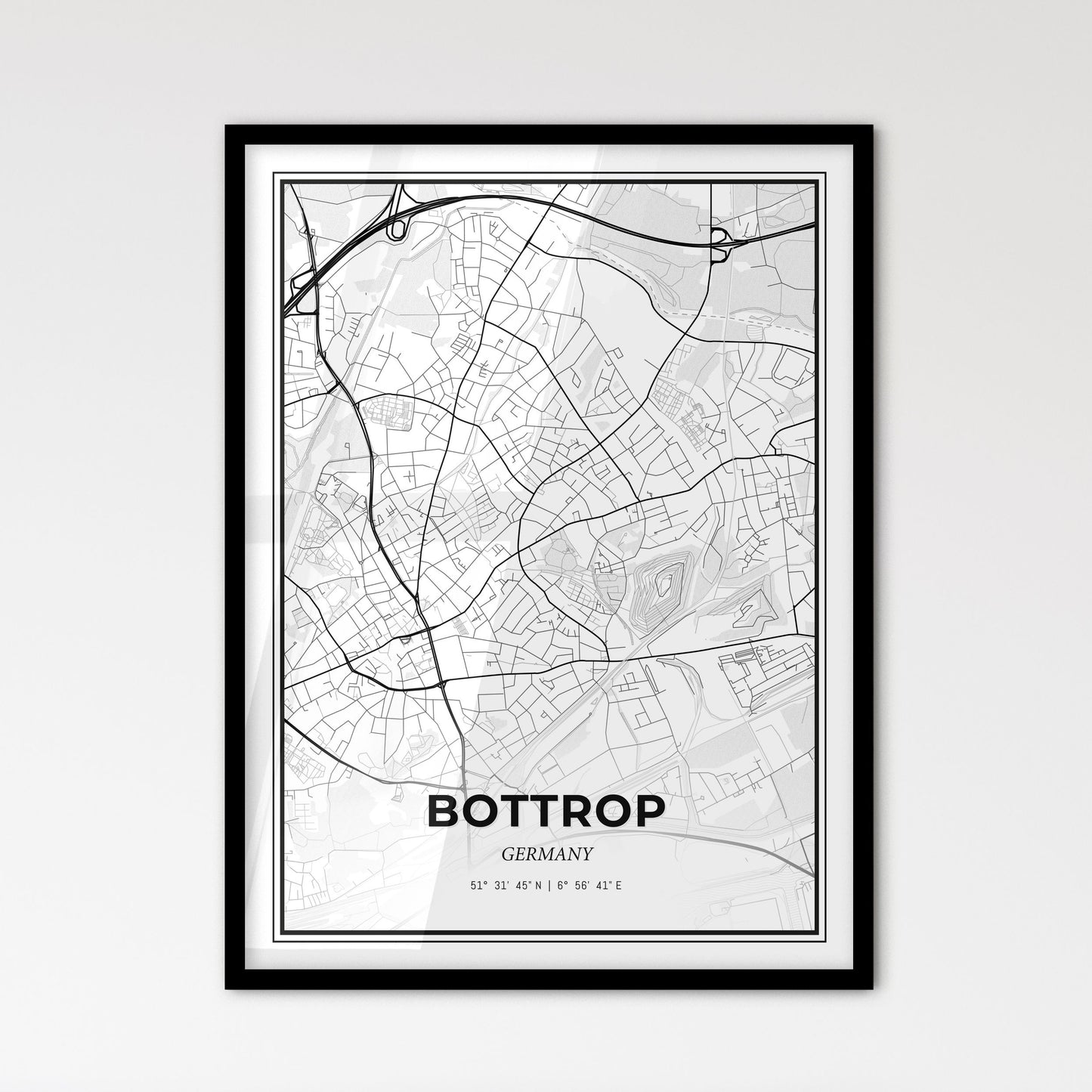 Bottrop Germany - Scandinavian Style City Map for Modern Home Decor