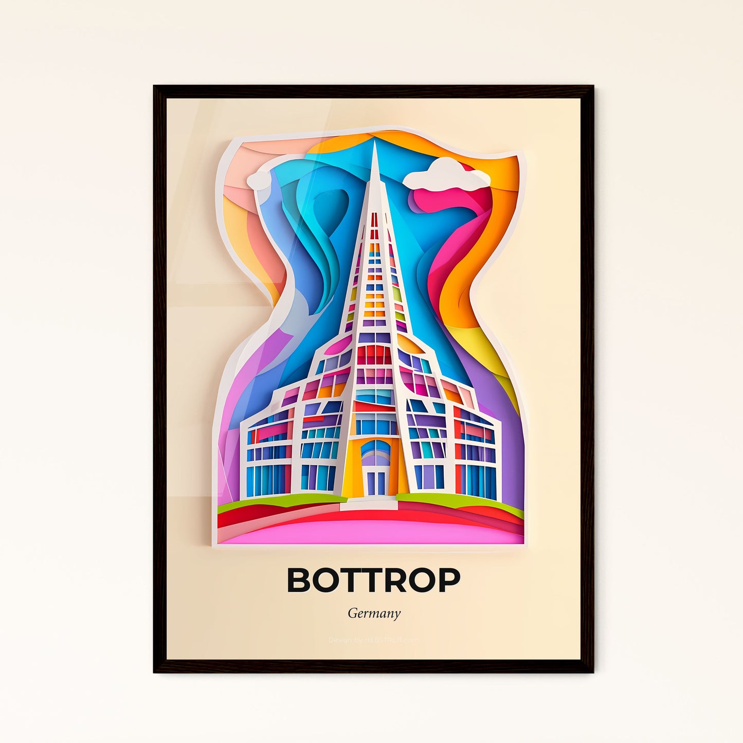 Vivid Bottrop, Germany - a paper cut of a building with a rainbow background