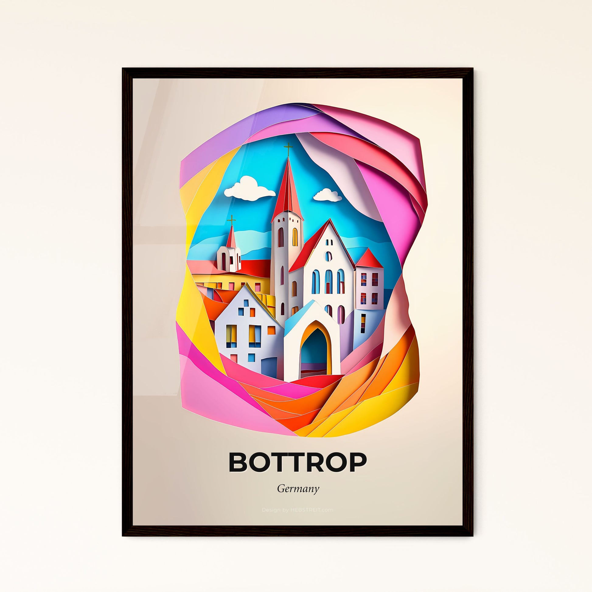 Vivid Bottrop, Germany - a paper cut of a church and a town