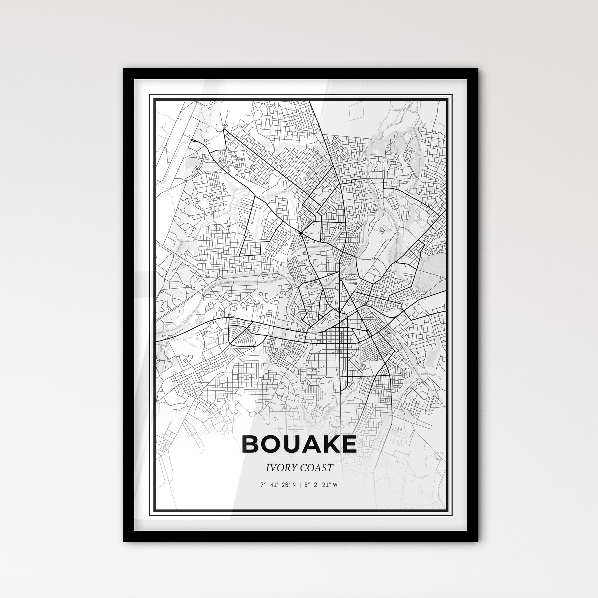 Bouake Ivory Coast - Scandinavian Style City Map for Modern Home Decor