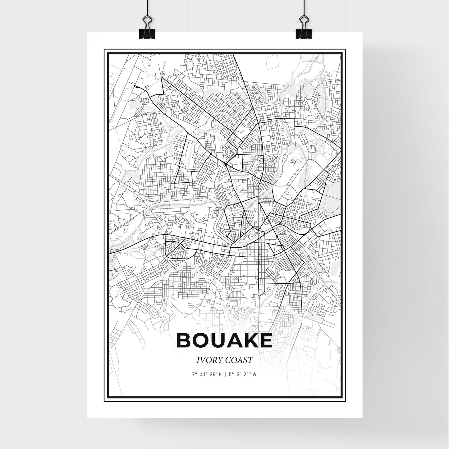 Bouake Ivory Coast - Premium City Map Poster