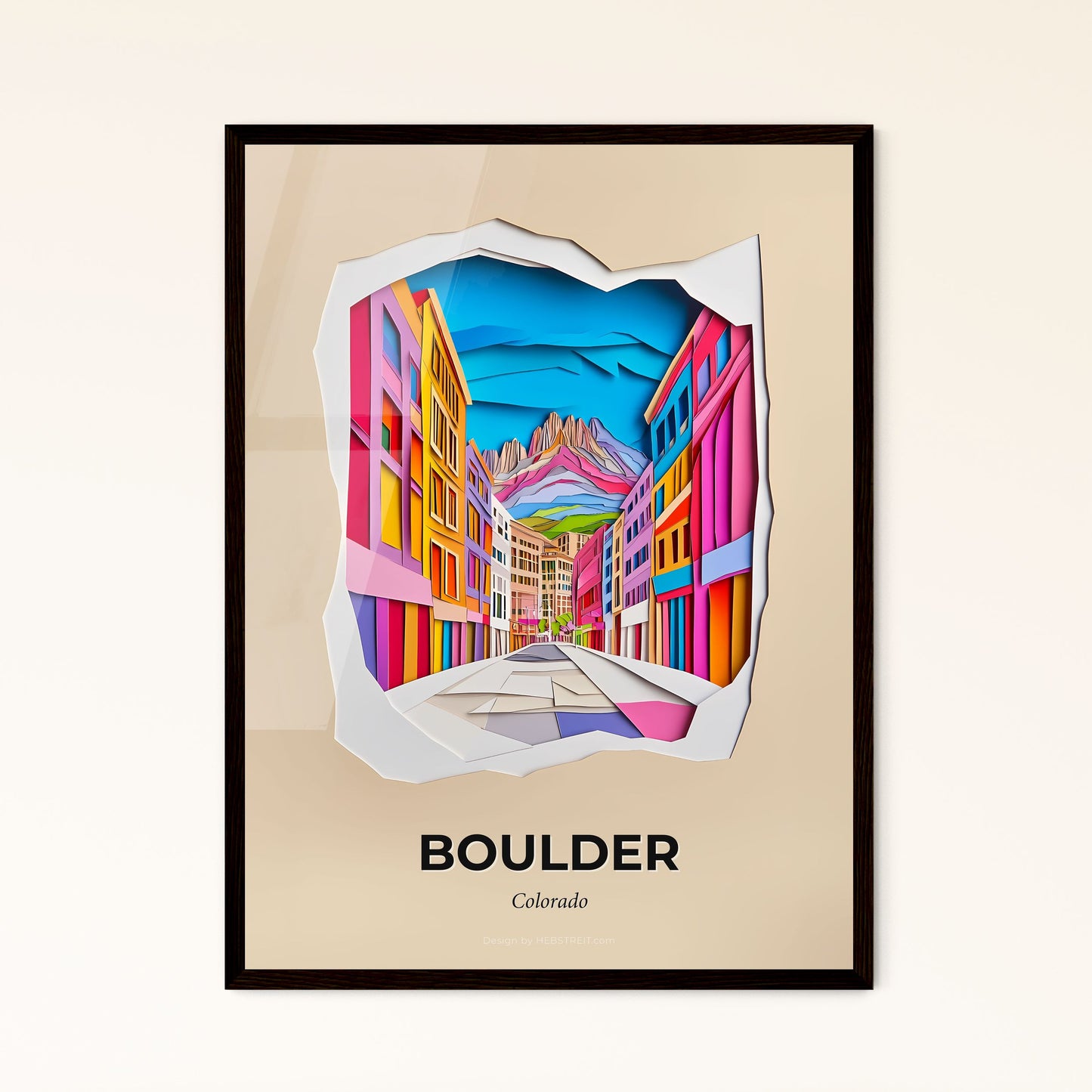 Vivid Boulder, Colorado - a paper cut of a city street with mountains in the background