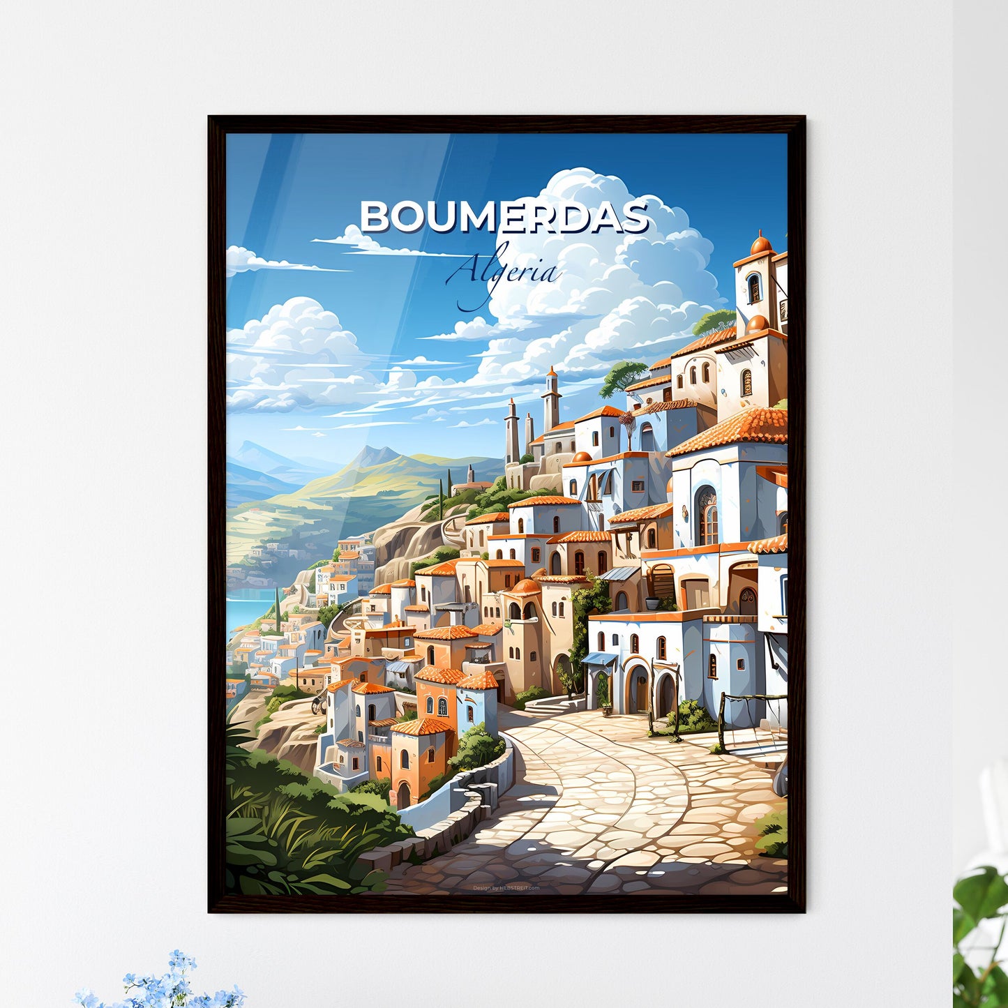 Modern Boumerdas Algeria Skyline Painting Art City Hill Town Vibrant Cartoon Default Title