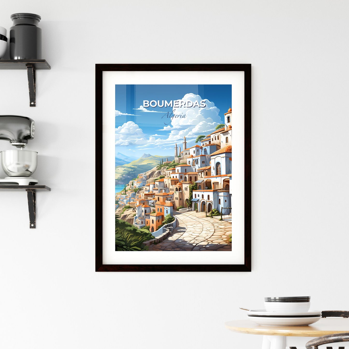 Modern Boumerdas Algeria Skyline Painting Art City Hill Town Vibrant Cartoon Default Title