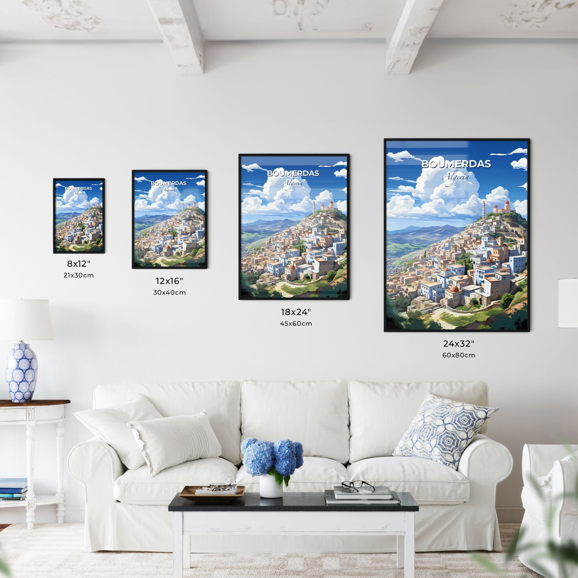 Vibrant Artistic Boumerdas Algeria Skyline Hillside Cityscape Painting Default Title