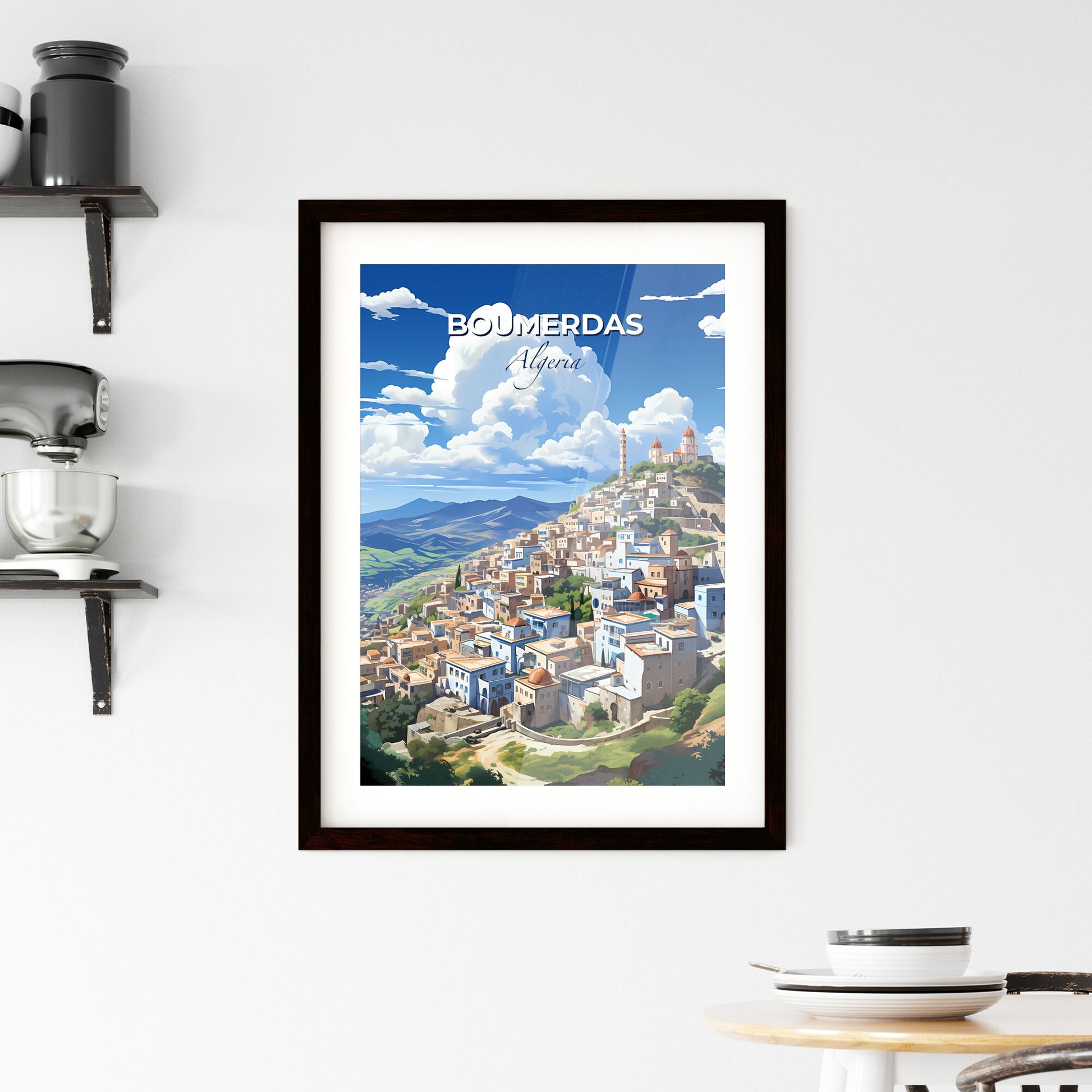 Vibrant Artistic Boumerdas Algeria Skyline Hillside Cityscape Painting Default Title