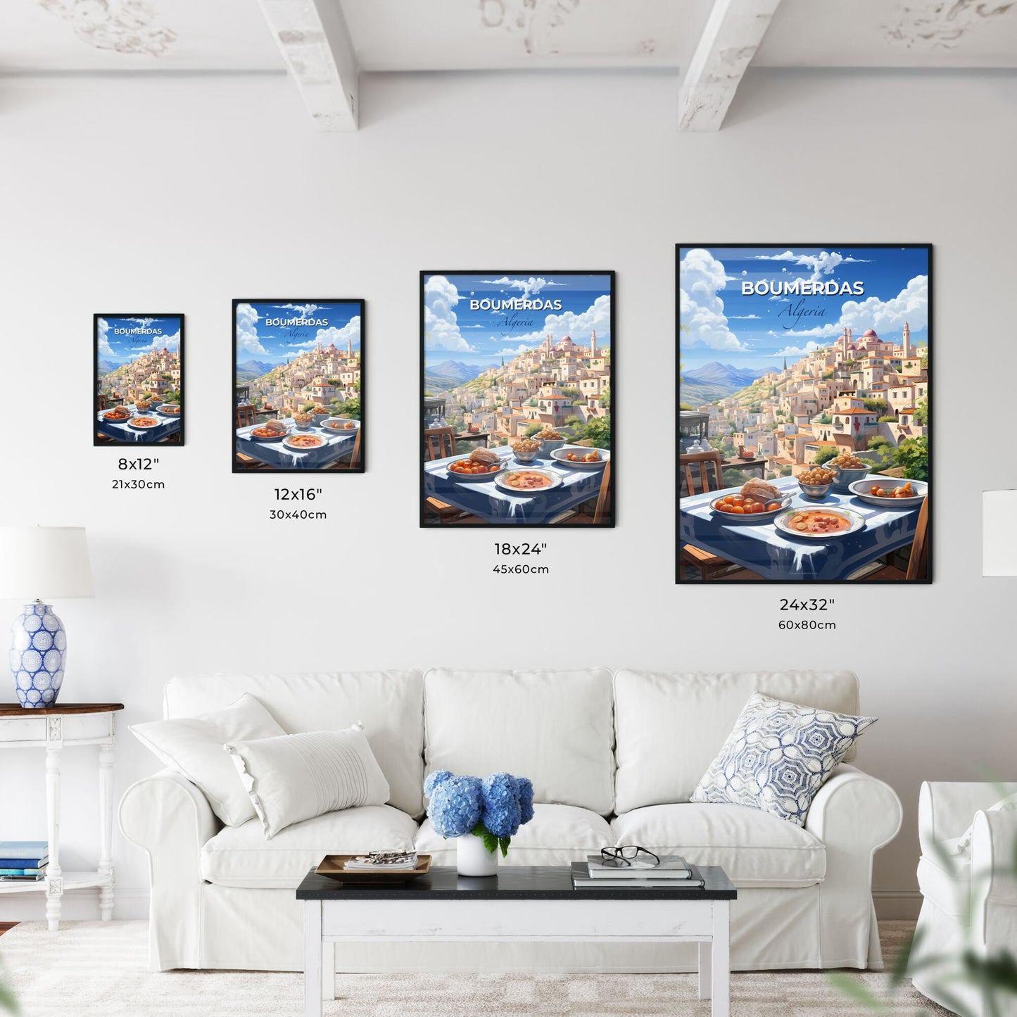 Vibrant Painting of Boumerdas Algeria Skyline with Table of Food Default Title