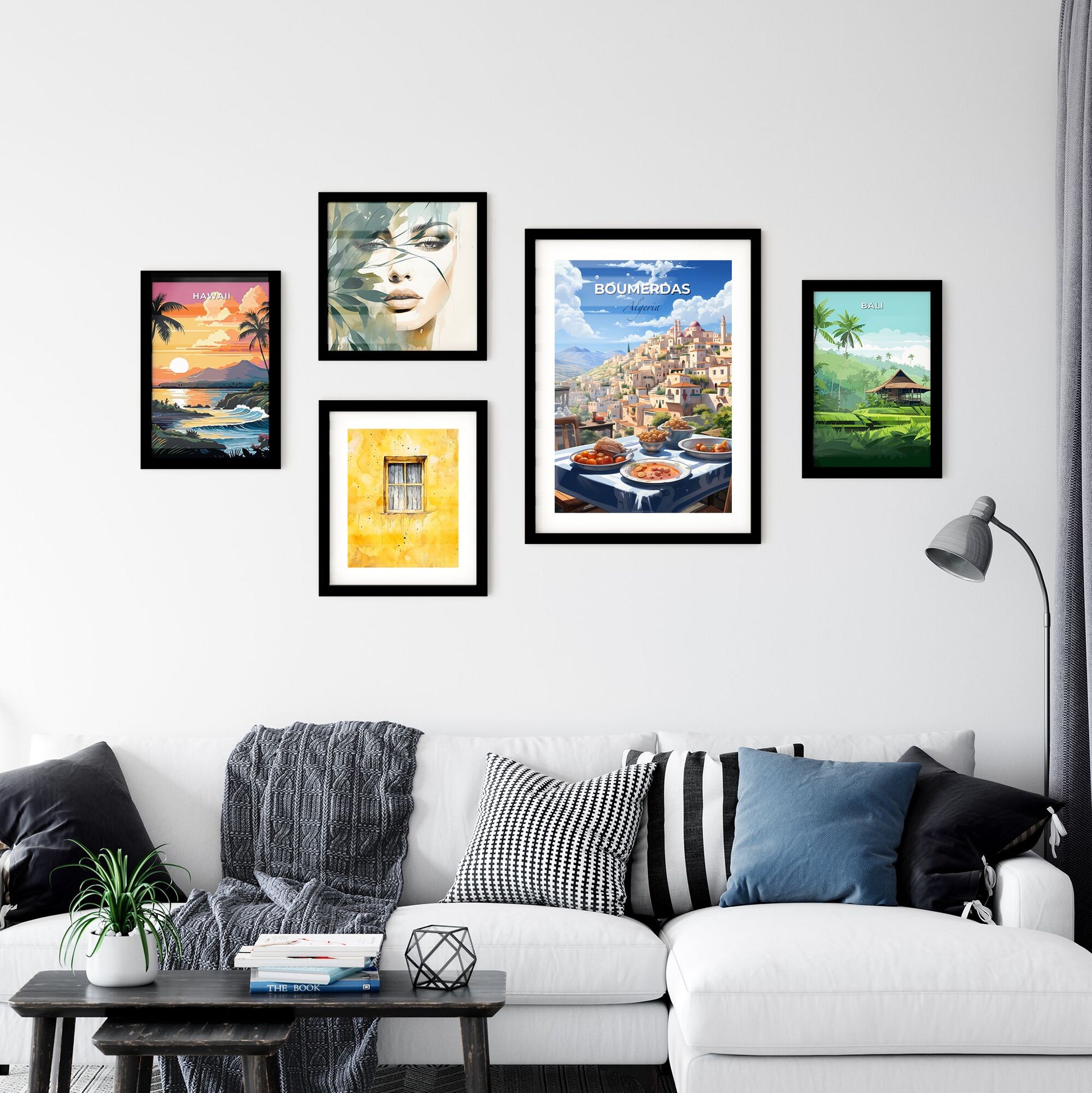 Vibrant Painting of Boumerdas Algeria Skyline with Table of Food Default Title