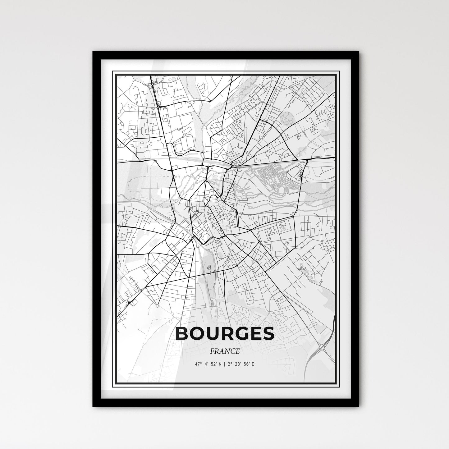 Bourges France - Scandinavian Style City Map for Modern Home Decor