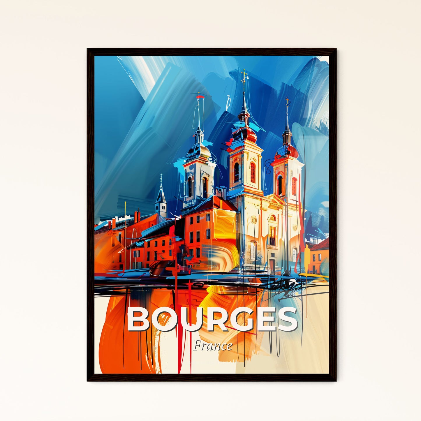 Vibrant Bourges, France - A Painting Of A Building With Towers And Towers