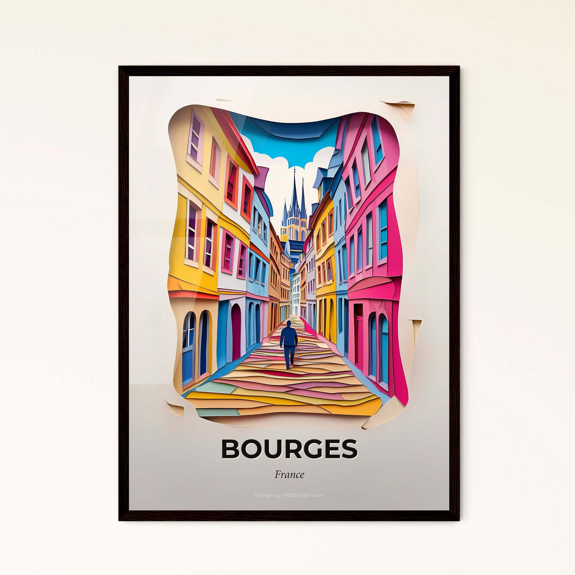 Vivid Bourges, France - a person walking down a street in a colorful city