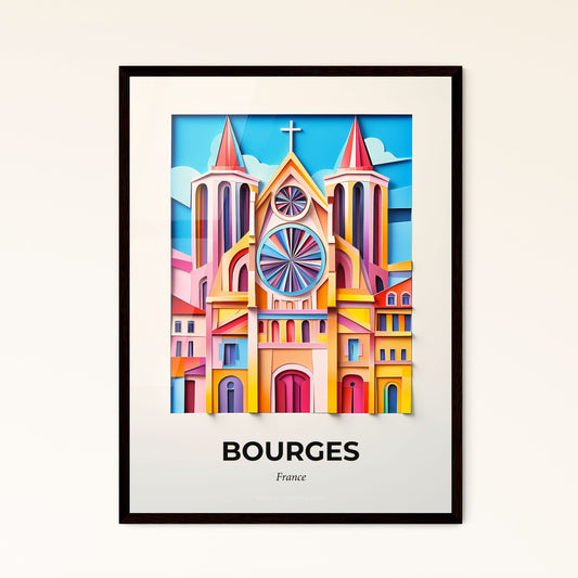 Vivid Bourges, France - a colorful picture of a church with a clock