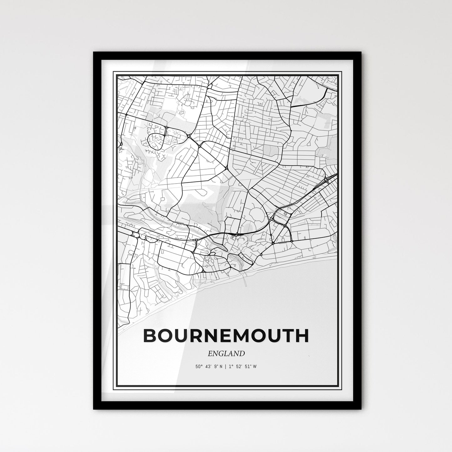 Bournemouth England - Scandinavian Style City Map for Modern Home Decor