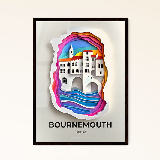 Vivid Bournemouth, England - a paper cut of a castle with a rainbow