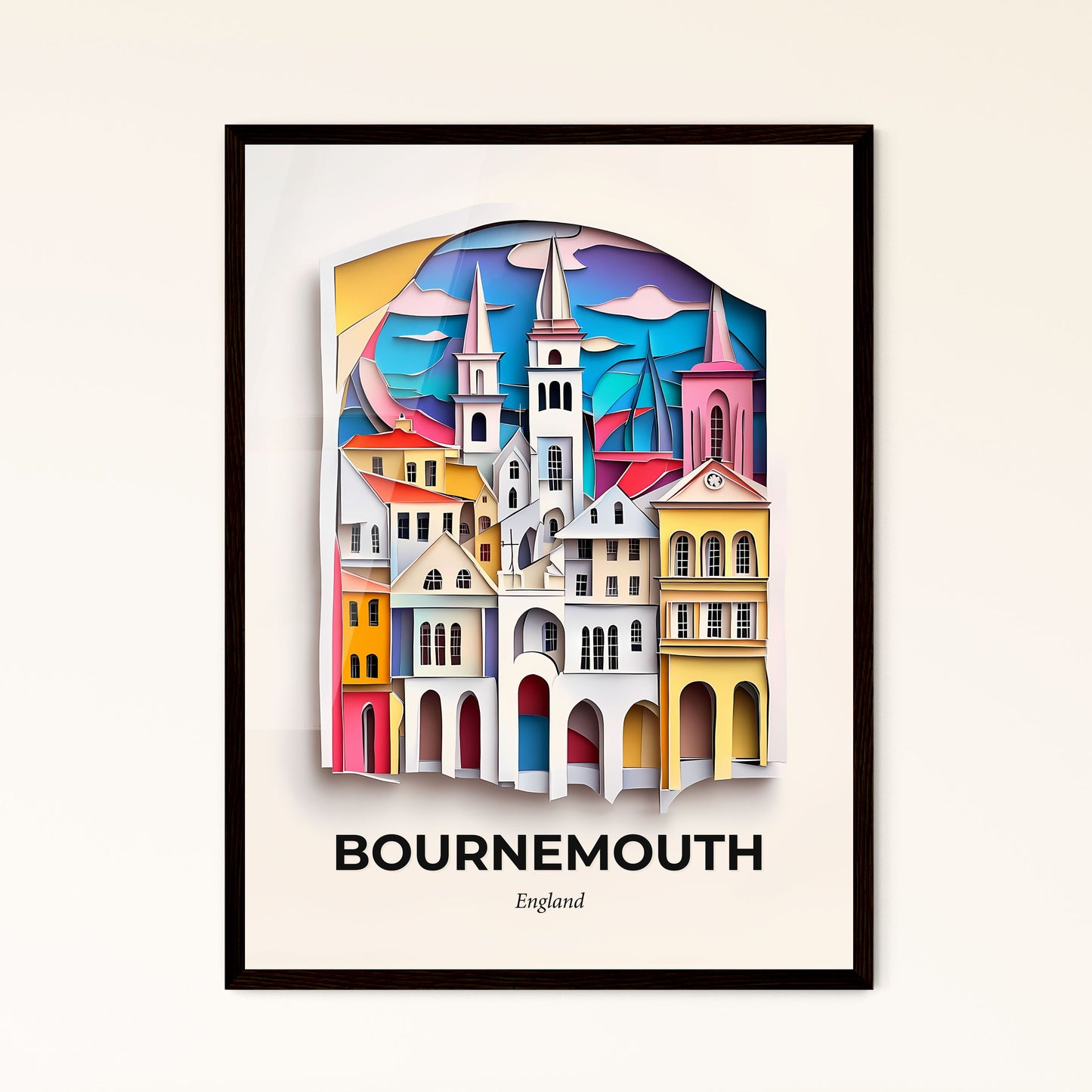 Vivid Bournemouth, England - a paper cut of a city with a clock