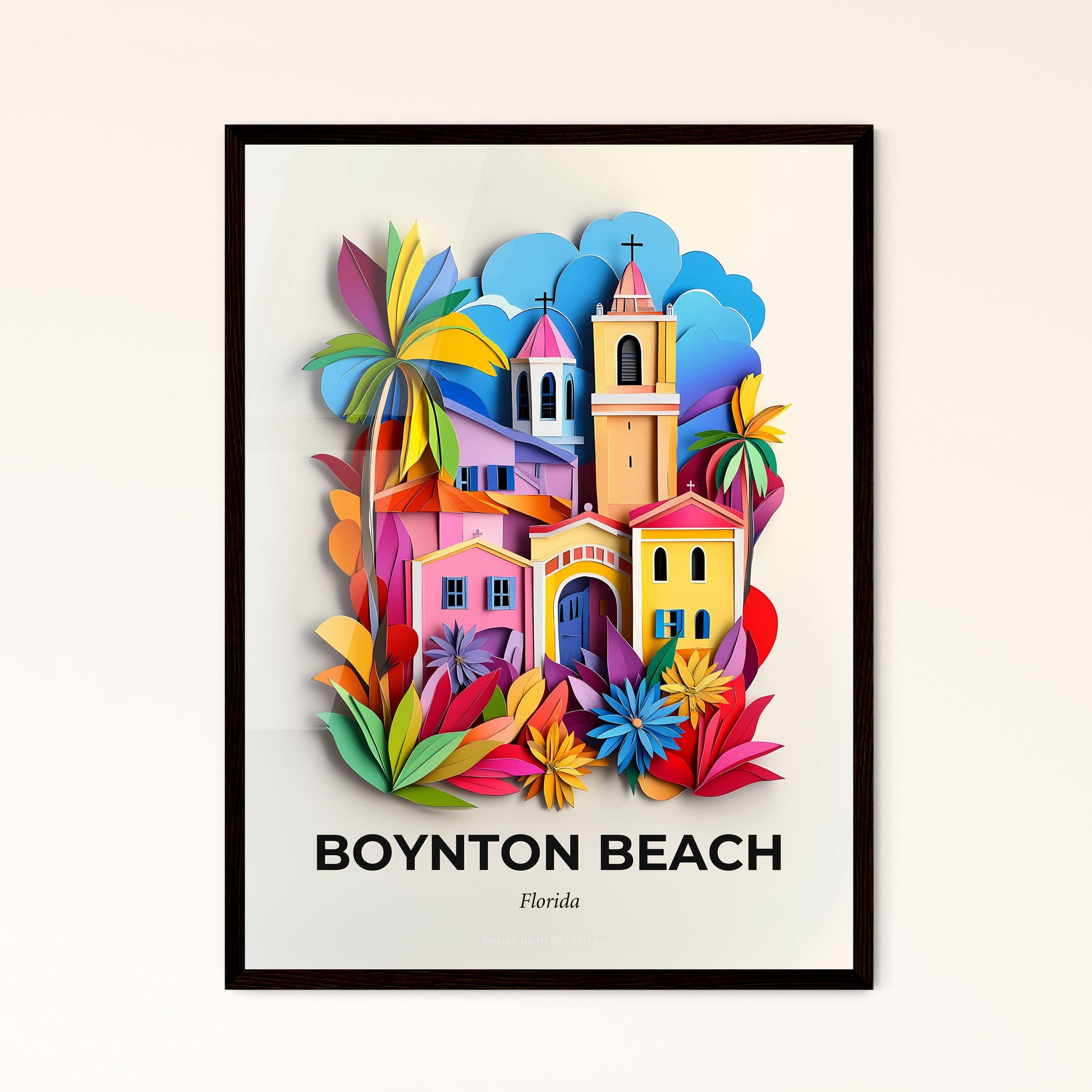 Vivid Boynton Beach, Florida - a colorful city with a church and palm trees