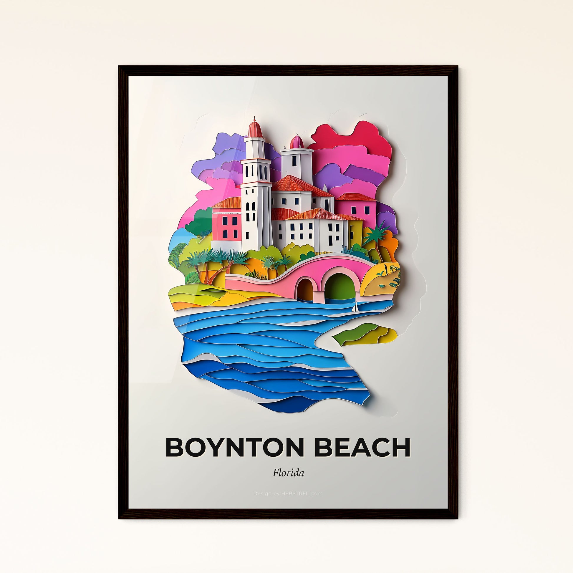 Vivid Boynton Beach, Florida - a paper cut of a city with a bridge