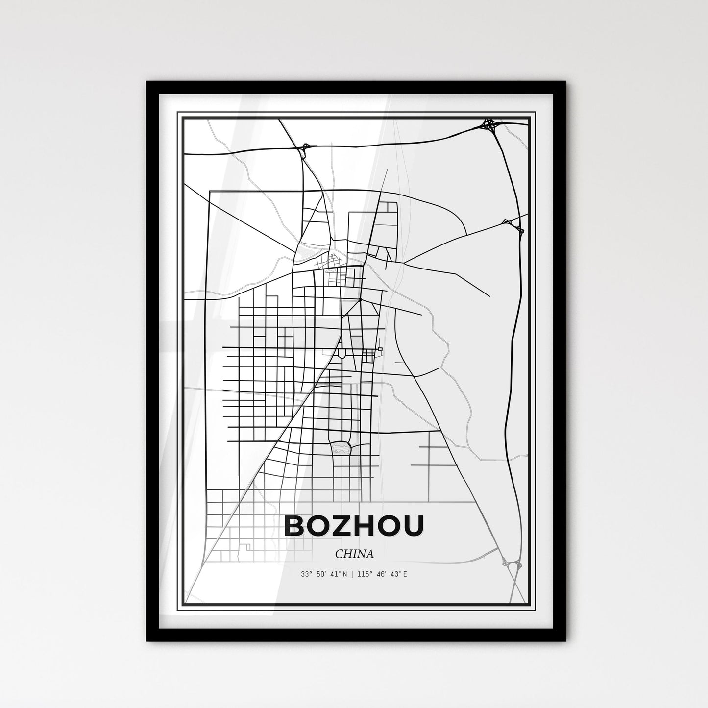 Bozhou China - Scandinavian Style City Map for Modern Home Decor