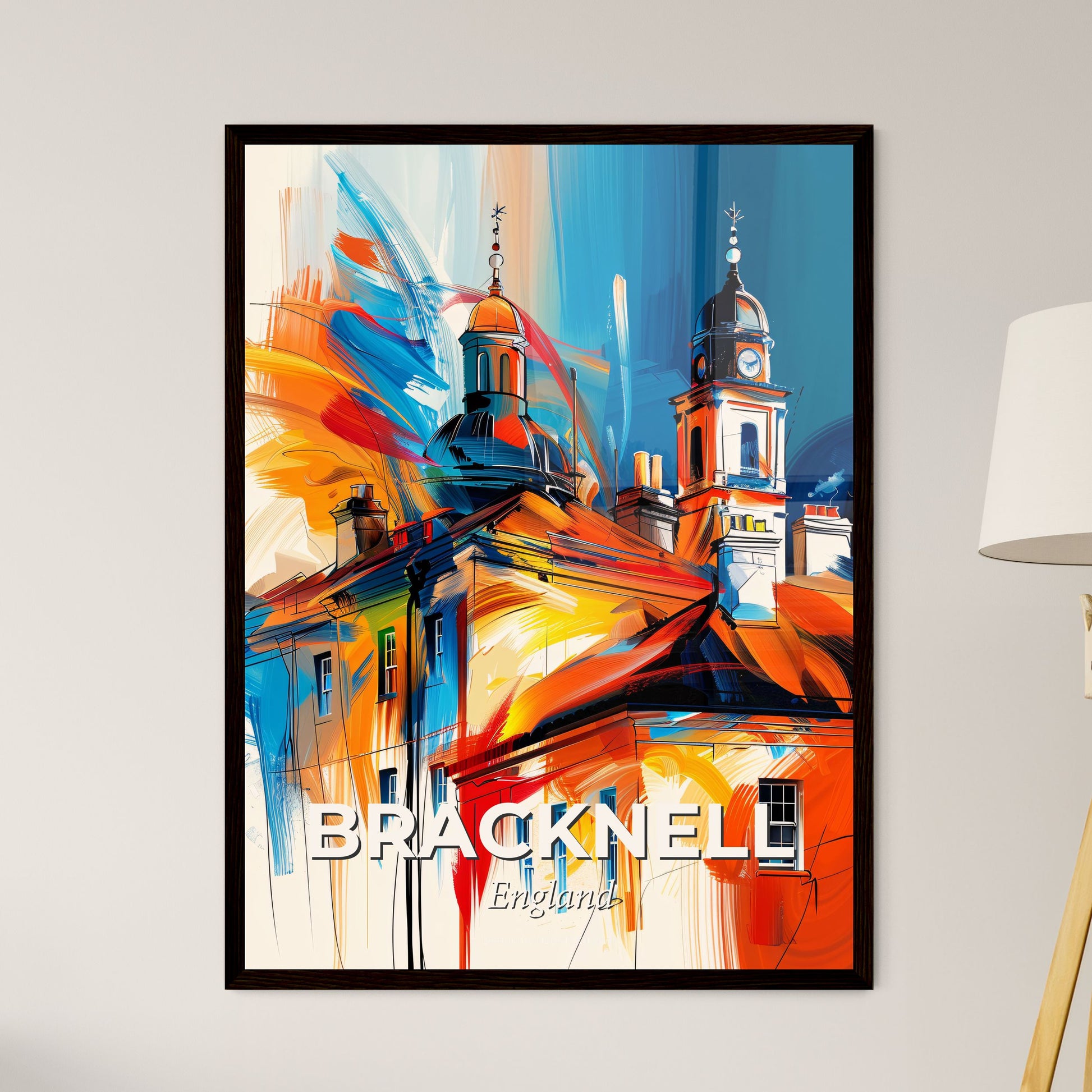 Vibrant Bracknell, England - A Painting Of A Building With A Colorful Background