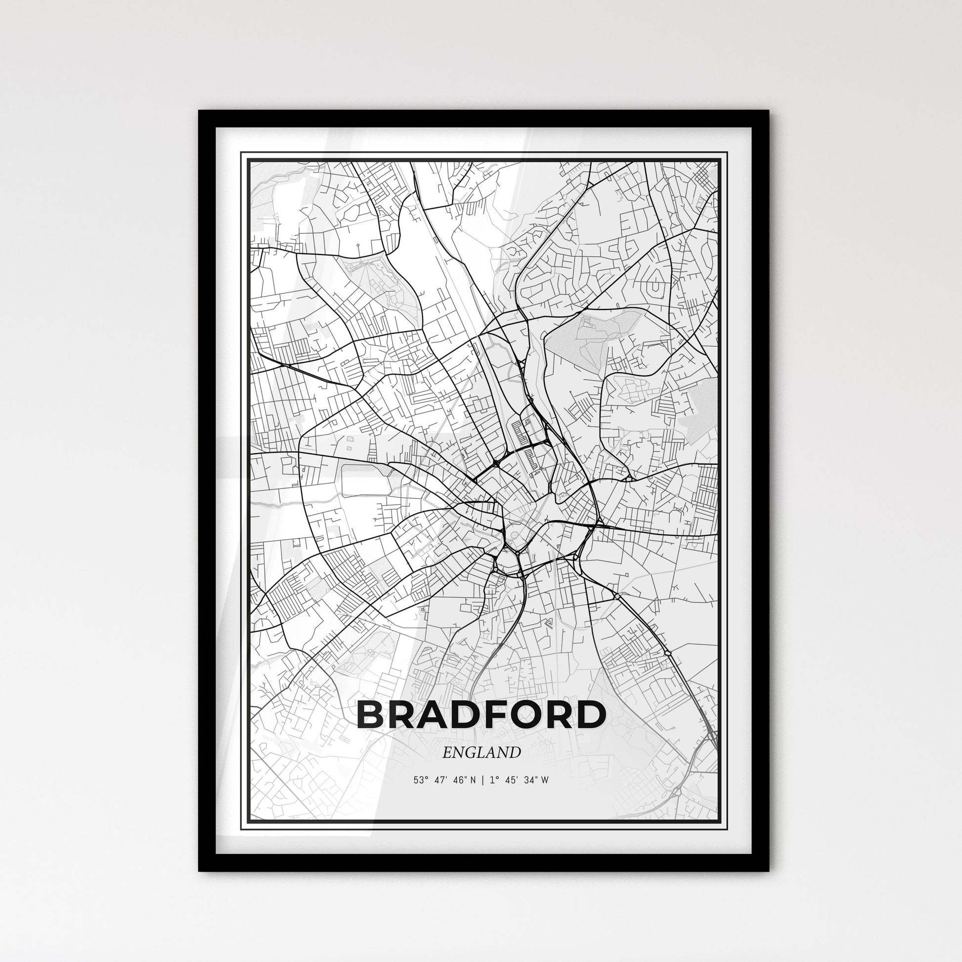 Bradford England - Scandinavian Style City Map for Modern Home Decor