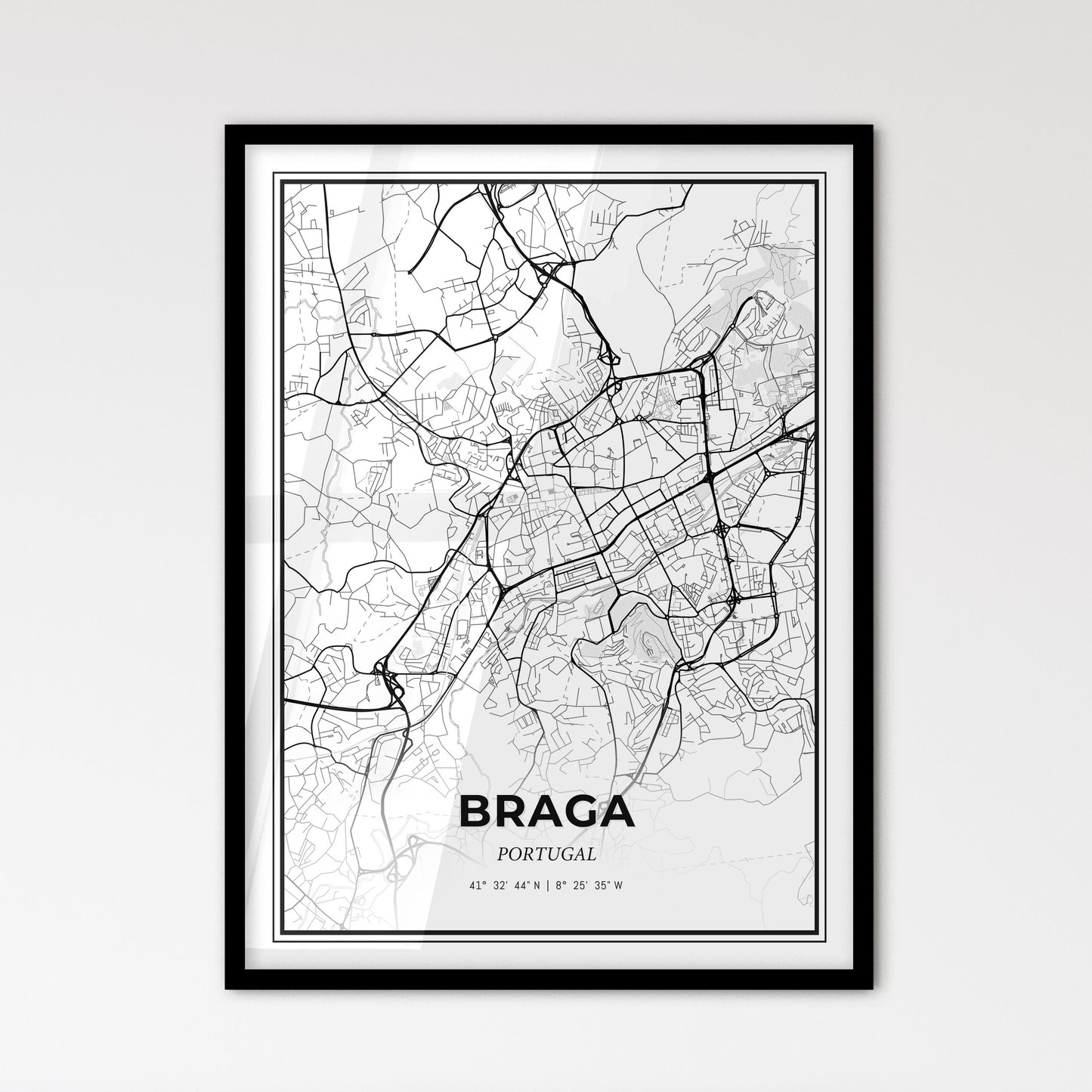 Braga Portugal - Scandinavian Style City Map for Modern Home Decor