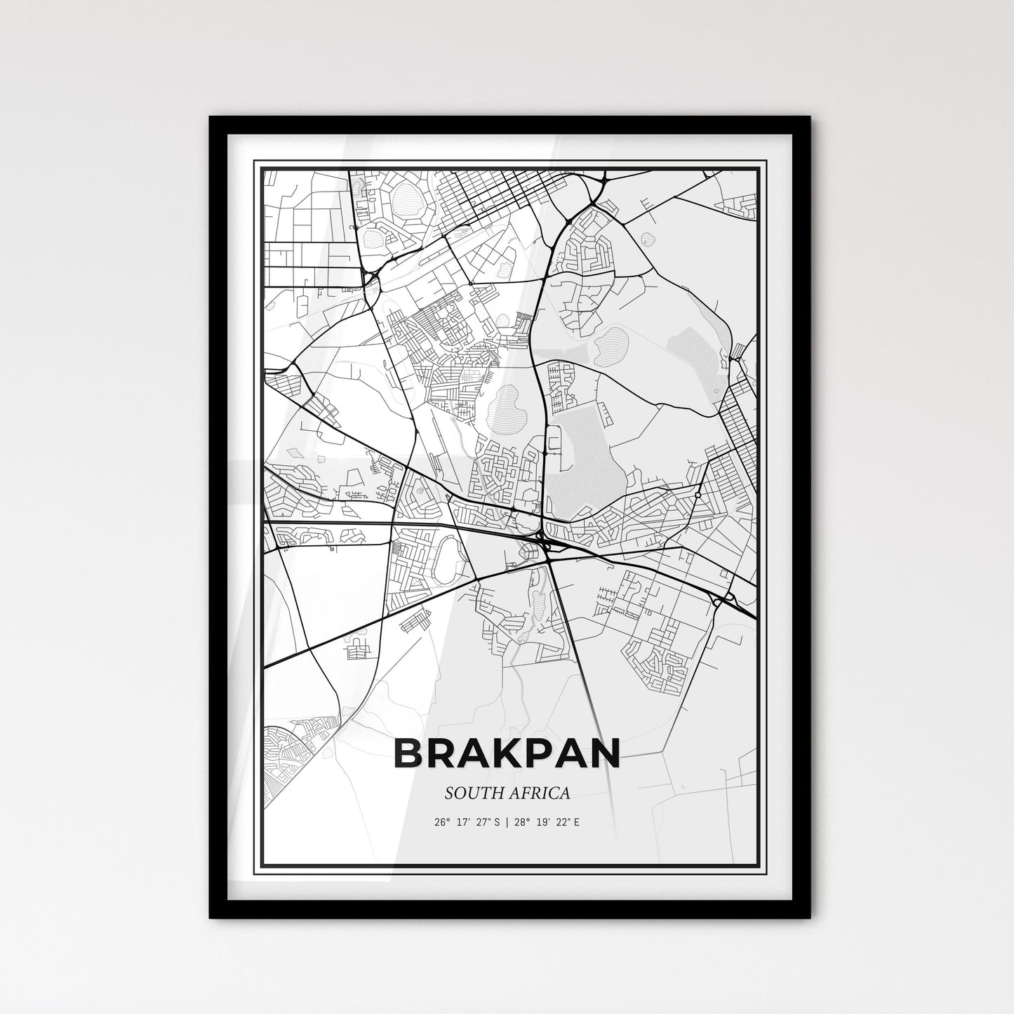 Brakpan South Africa - Scandinavian Style City Map for Modern Home Decor