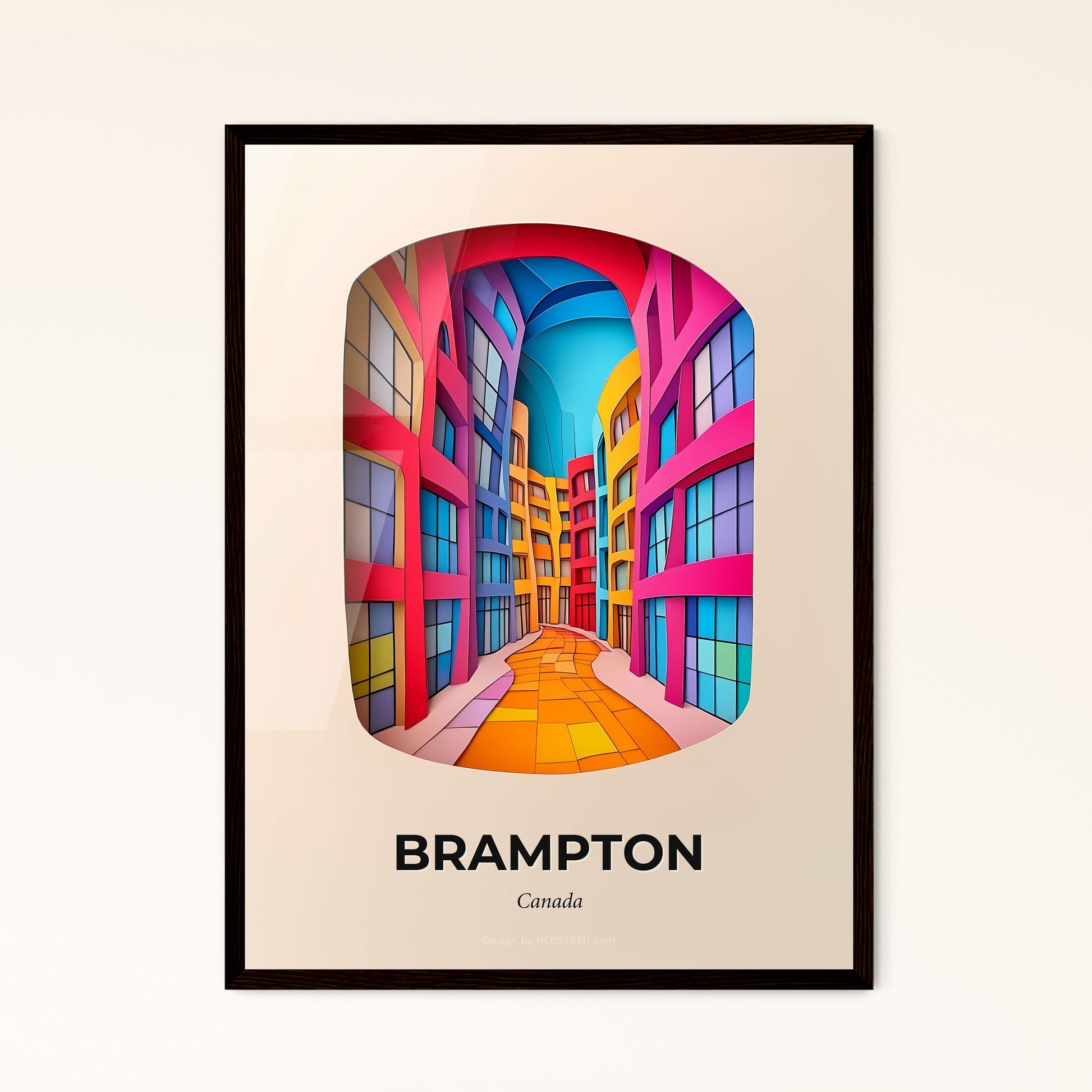 Vivid Brampton, Canada - a colorful city street with a clock on the wall