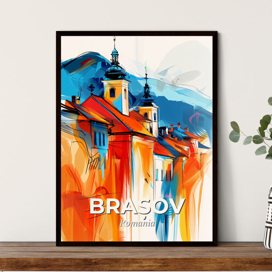 Vibrant Brașov, Romania - A Painting Of A Building With A Steeple