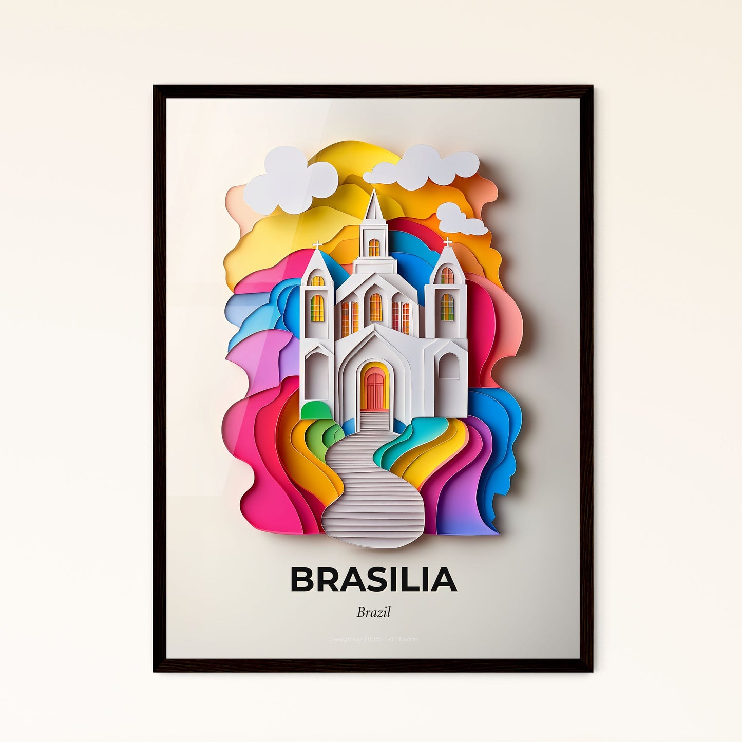 Vivid Brasilia, Brazil - a church with a steeple and a rainbow colored staircase