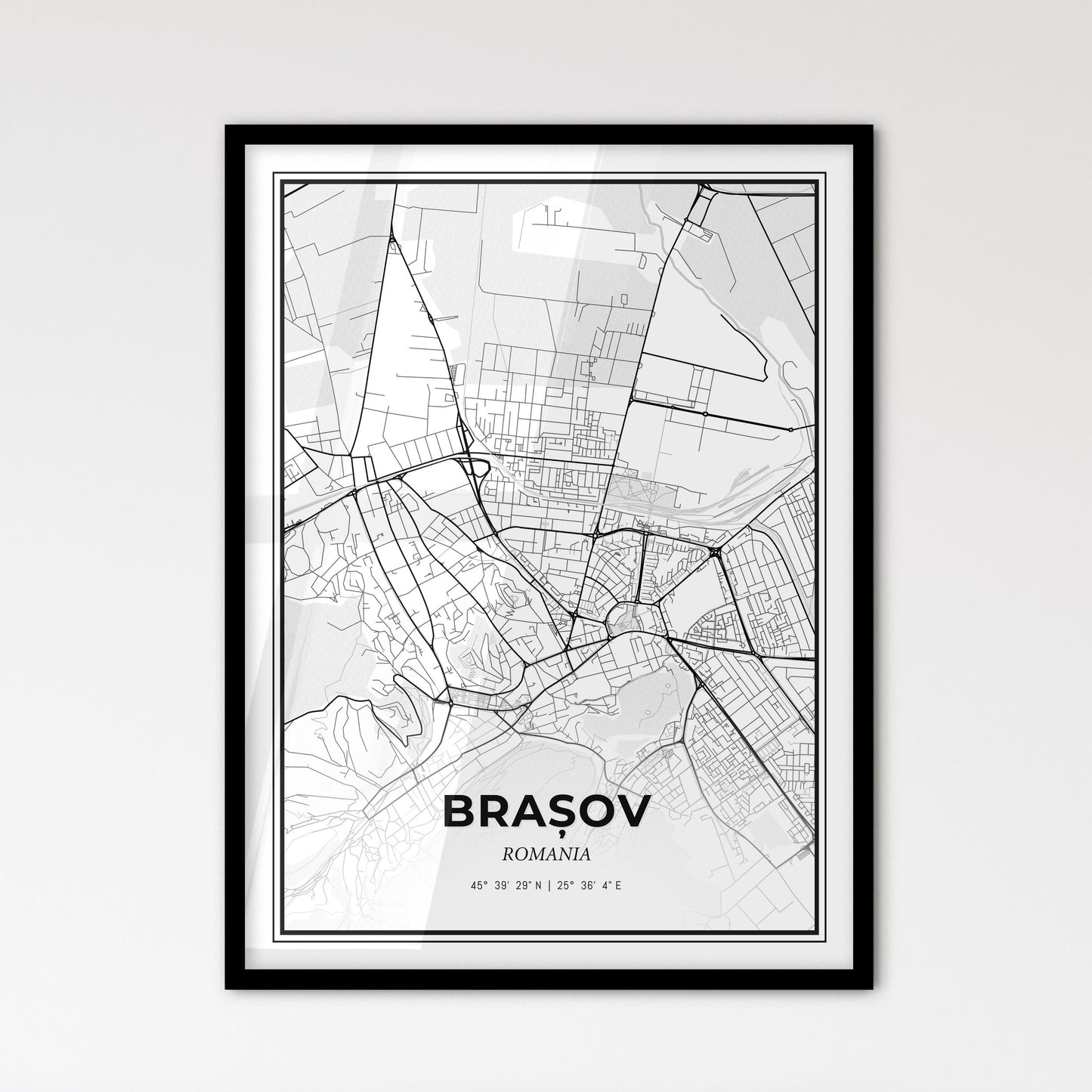 Brașov Romania - Scandinavian Style City Map for Modern Home Decor