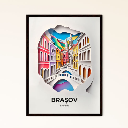 Vivid Brașov, Romania - a paper cut of a city with a bridge