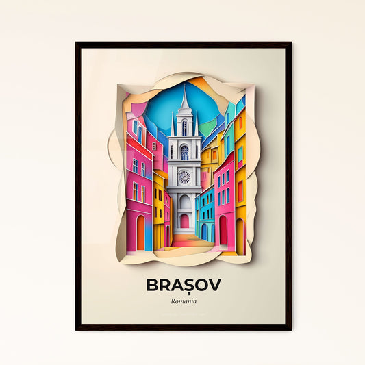 Vivid Brașov, Romania - a paper cut of a church tower in a city