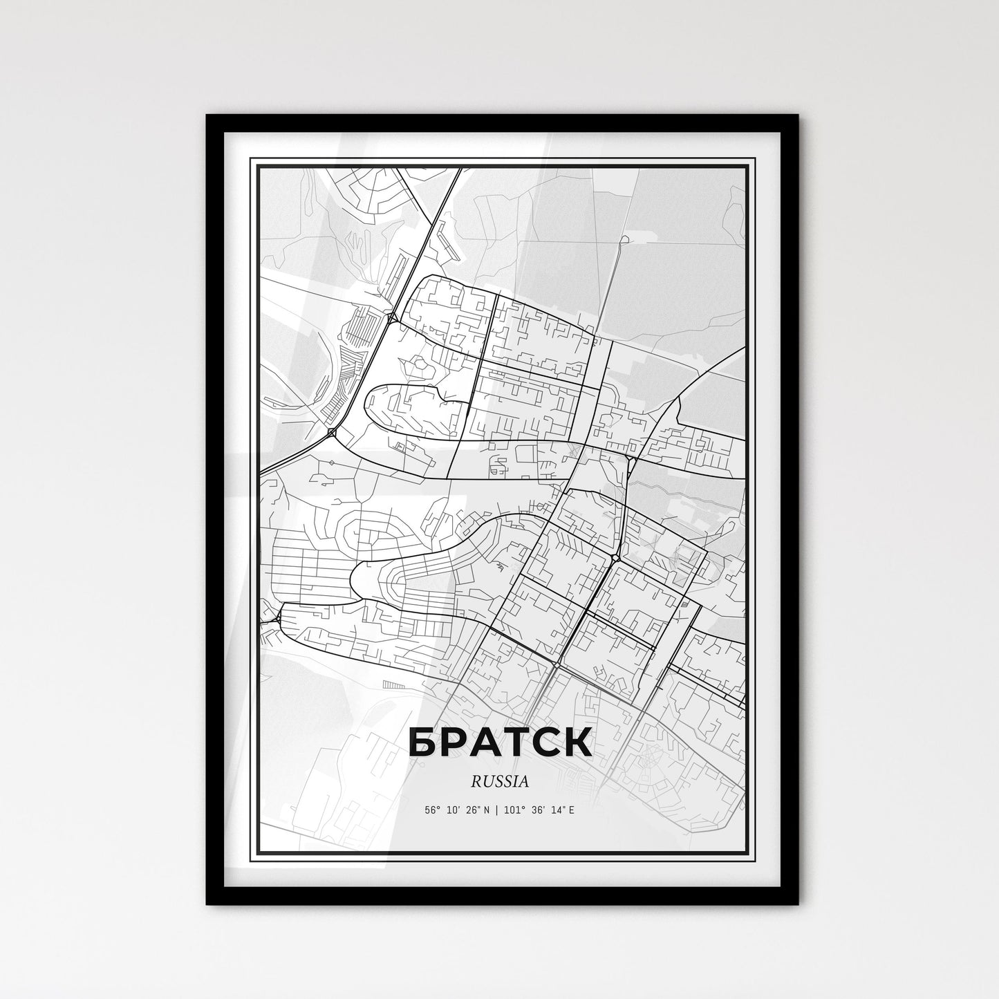 Bratsk Russia - Scandinavian Style City Map for Modern Home Decor